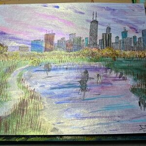 Serene Skyline Art with Pastel Hues